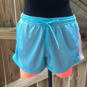 Marika Tek Athletic Performance Shorts Layered Blue & Coral Size M